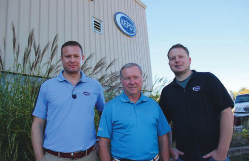 From left to right, Nick Sertic, Bill Hochstetler and Tim Palomaki in front of their building on Leja Dr., in the Vicksburg Industrial Park.  They form the core of the operations at KEPCO with all of them wearing many hats.  