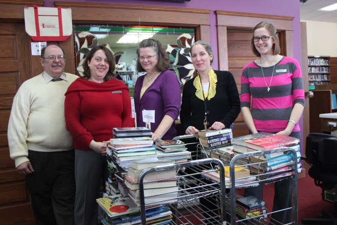Vicksburg District Library staff from left to right: John Sheridan, library director; Stephanie Willoughby, children’s librarian; Linda Adams, office manager; Andrea Smalley, circulation and reference; Emily Franklin, clerk.