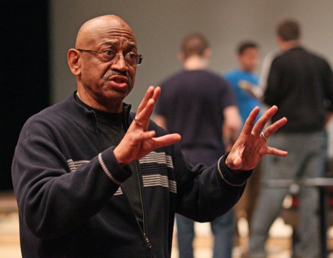 Dr. Von Washington directs players in a special presentation in Schoolcraft.