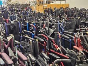 Wheelchair equipment waiting to be cleaned