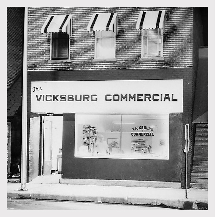 Black and white photo of The Vicksburg Commercial building