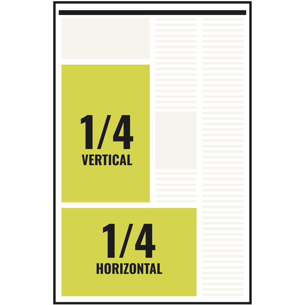 1/4 page ad size reference