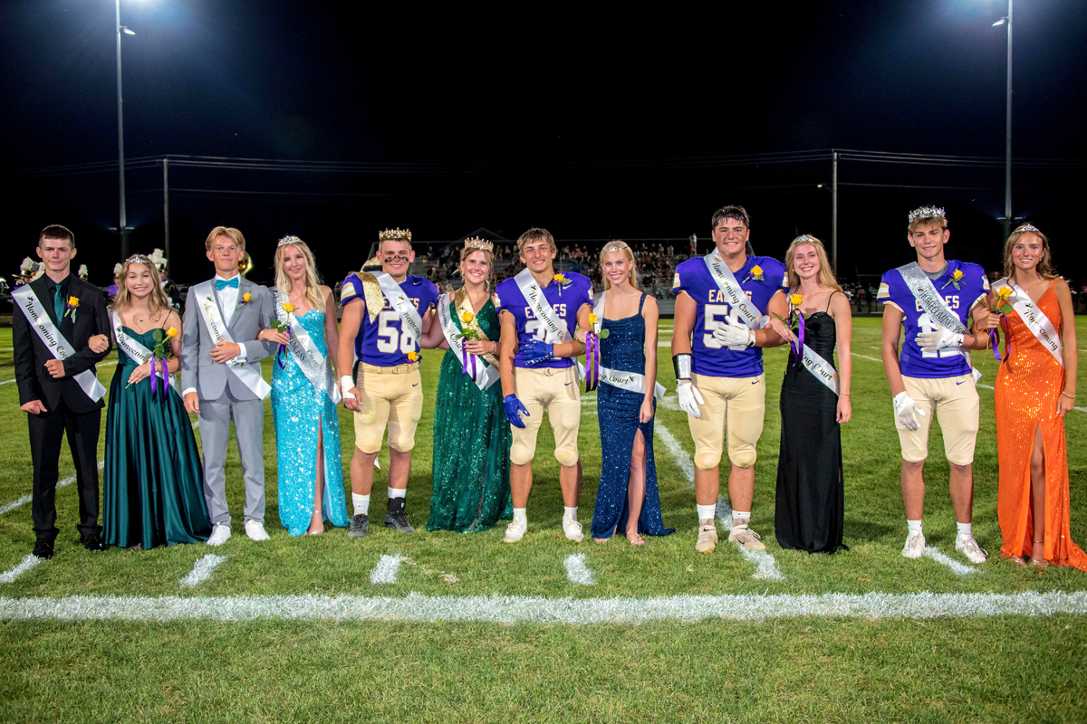 schoolcrafthccourt Students dress in formal attire or football uniforms for the homecoming court lineup.