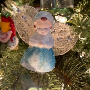 An angel Christmas tree ornament.