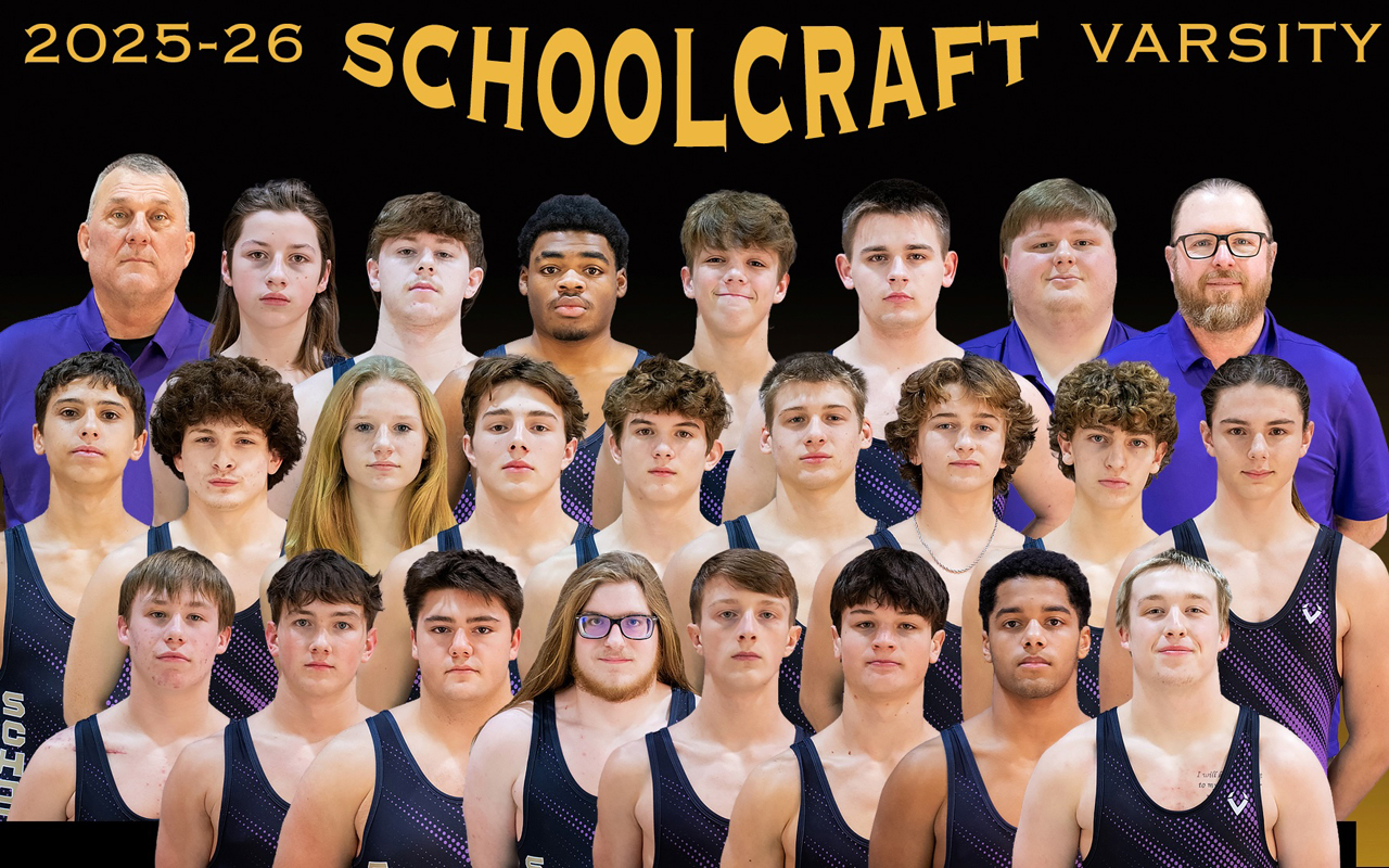 schoolcraft_wrestling The lineup of wrestlers and coaches.