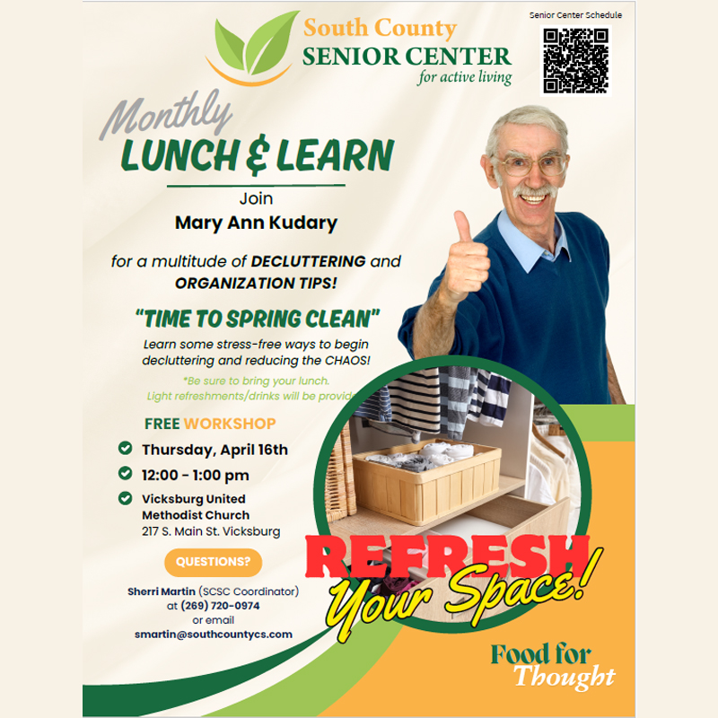 A senior gives an excited thumbs up to the idea of cleaning their space.