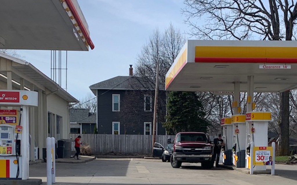 A view of a gas station.
