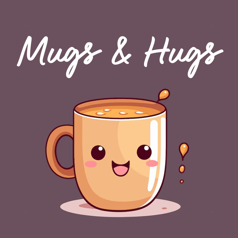 A coffee mug with a cute cartoon face.