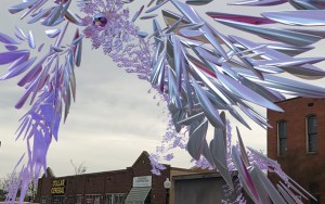 A crystal-like computer image overlayed on top of downtown Vicksburg.