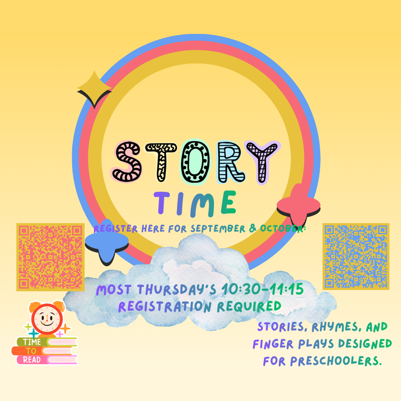 Storytime at Schoolcraft Community Libary. Thursdays at 10:30 am.